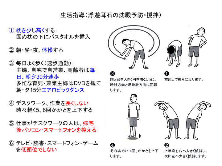 生活指導（浮遊耳石の沈殿予防・撹拌）